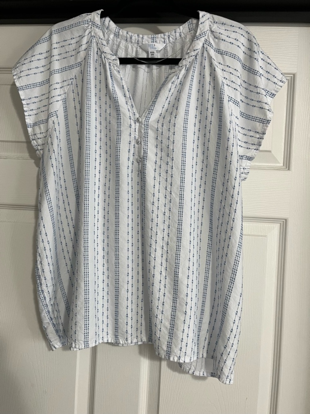 Time and Tru White Top with Blue Stripe Detail